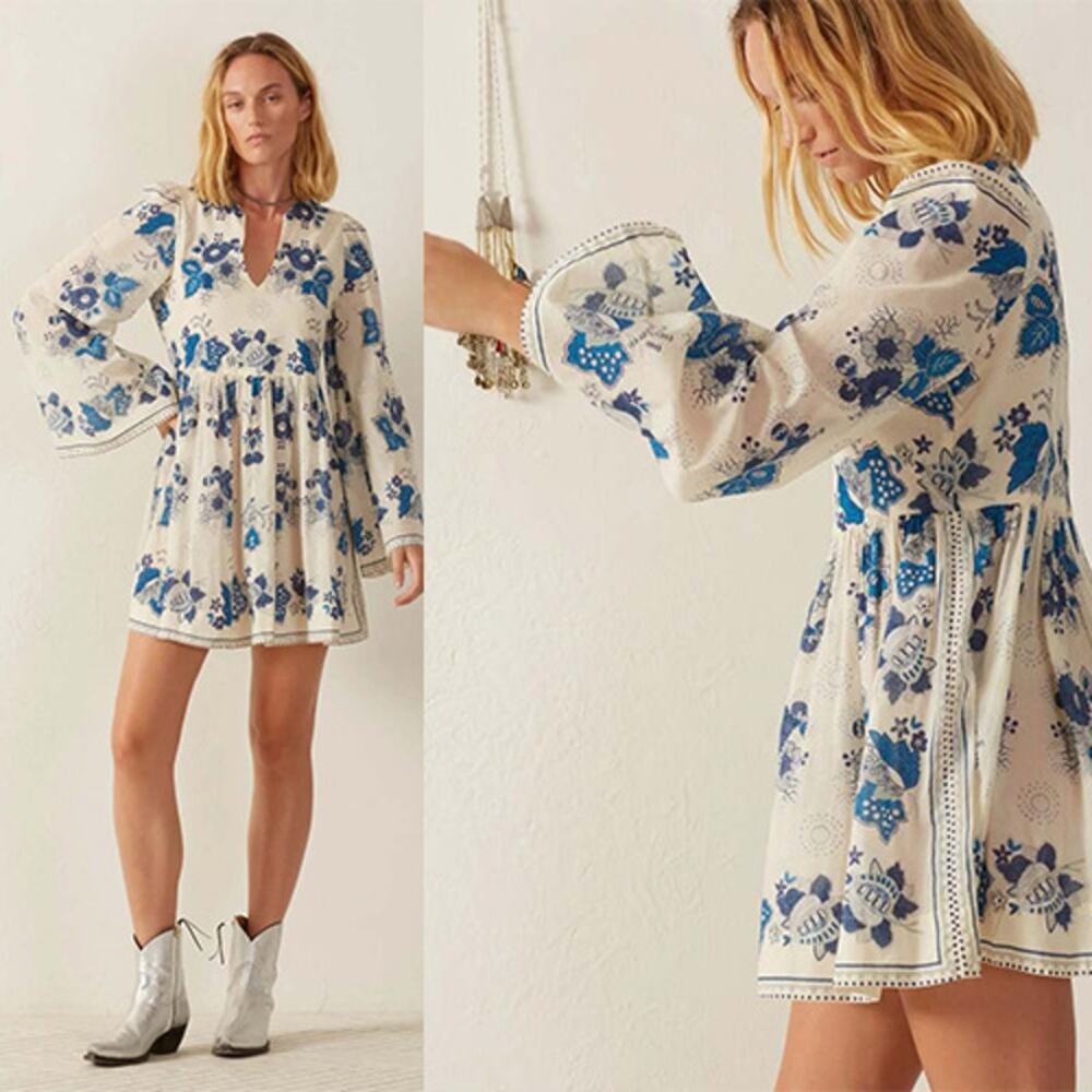 NEW Alix of Bohemia Silvie China Panel Floral Lined Mini Dress Royal Size: Large
